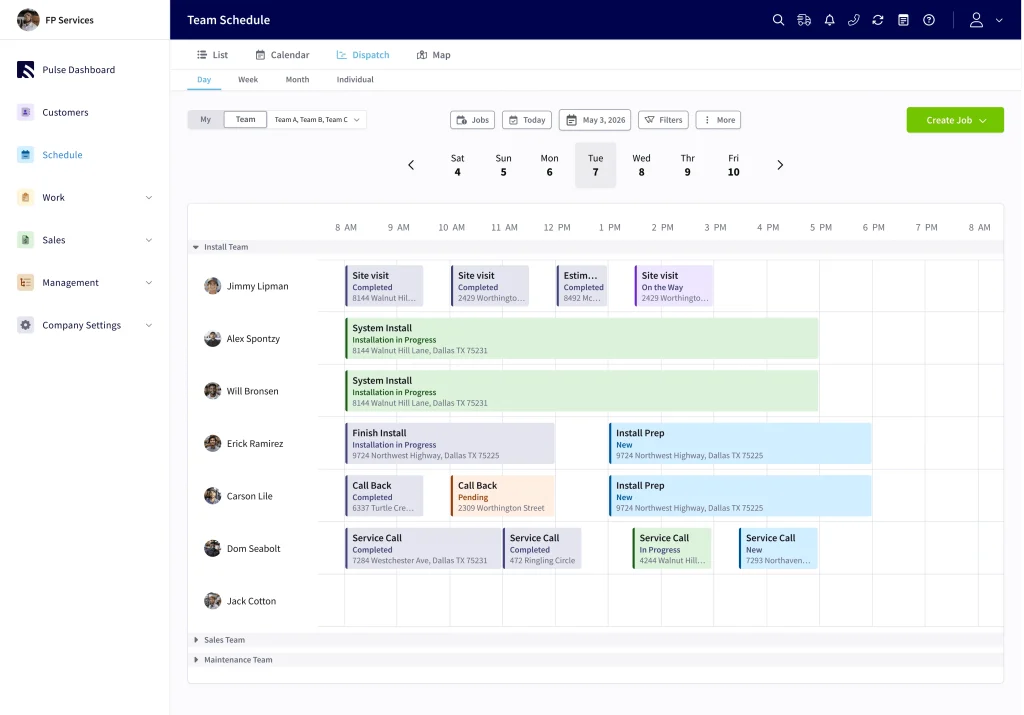 FieldPulse scheduling and workflow management dashboard for service teams