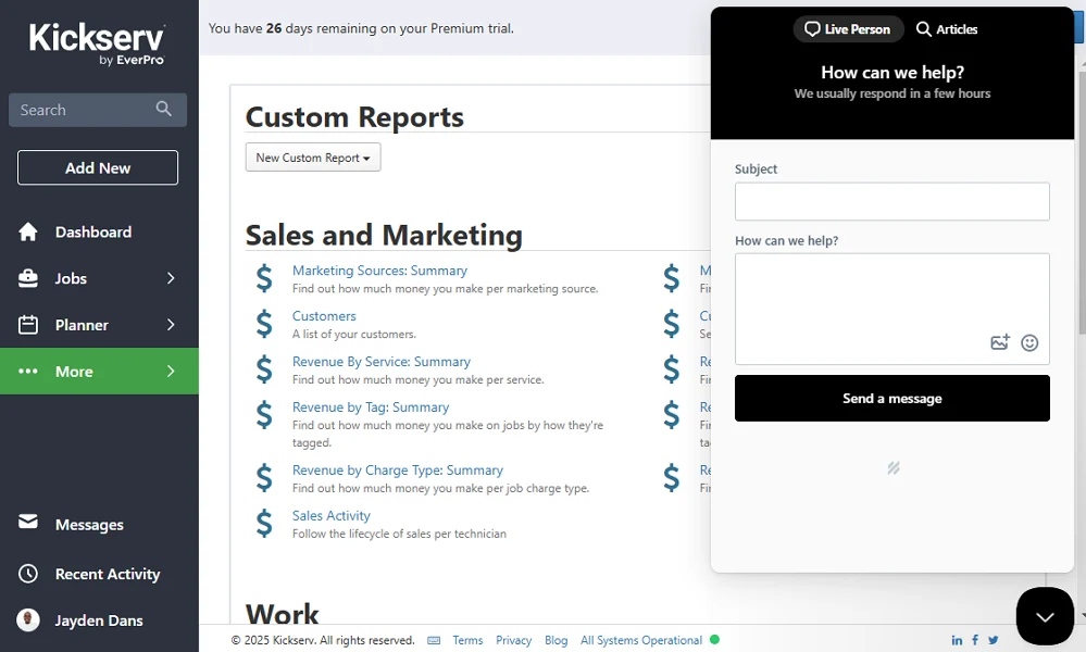 Kickserv pricing plans for field service management software